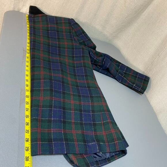 Vintage Sag Harbor Womens Tartan Plaid Wool Blend Blazer Size 14 Velvet Collar - Picture 8 of 9